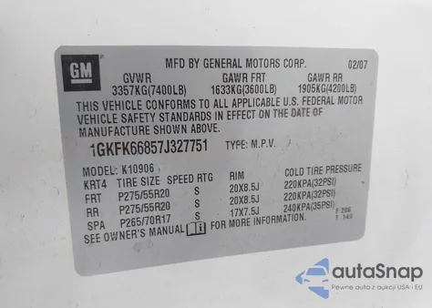 2007 GMC Yukon Xl 1500 Denali from USA, damaged, VIN 1GKFK66857J327751